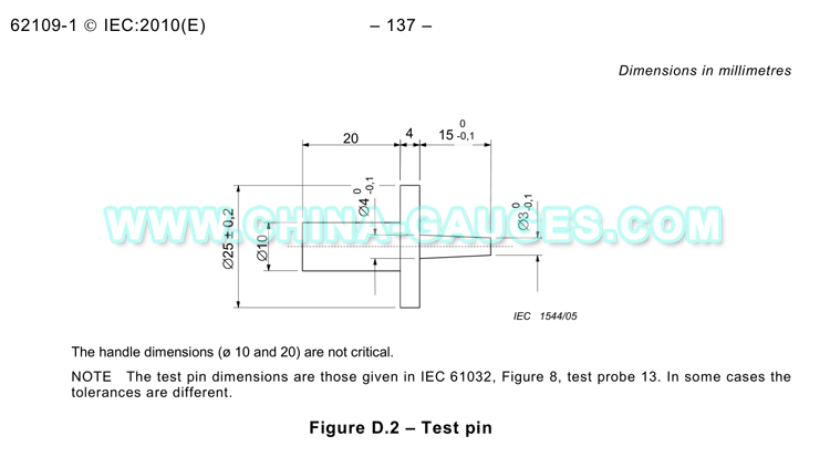 IEC 62109-1 Figure D.2 Test Pin